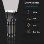 손전등 고출력 led 4 개의 램프 구슬과 cob 사이드 라이트 충전식 휴대용 후레쉬 : 지우단