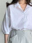 (소량당일) 바리 여성 소매 프릴 반팔 플라우스 : 패피브라운