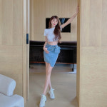 월플렉스 온미 언발 데님 스커트 크로스백 세트 청치마 청스커트 유니크한 치마 : 월플렉스