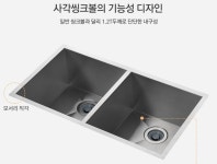 백조씽크 더블 스텐 사각싱크볼 SQS1717 프리미엄 중형배수구 악세사리 포함 : 퀸즈키친