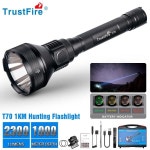 Trustfire 사냥용 강력한 손전등, 1000 미터 장거리 루멘, 2-스위치 18650, 고출력, LED 플래시 라이트, T70 : 여신사스토어