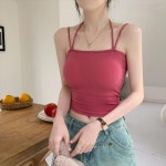 블랙 크롭 탑 패드 멜빵이있 여름 목 롱 조끼 부분 핫 걸 : W 컴퍼니