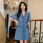 데님 미니 원피스 큰 사이즈 프랑스 데님 드레스 여성 여름 신작 지방 mm 커버 배 얇은 반팔 디자인 감각 작은 향기로운 바람 스커트 : 에어로샵