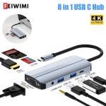 맥북 프로 노트북 PC용 USB 3.0 도킹 스테이션 C 허브 C타입 어댑터 HDMI 호환 4K 30HZ VGA 1080P HD SD TF 8 포트 : 에스아이Mall