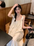 올데이 쉬폰 원피스 시폰 서스펜더 여름 가볍고 성숙 수석 휴가 민소매 : 수수SUSU