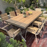 야외 플라스틱 나무 테이블 의자 안뜰 방수 자외선 차단 발코니 레저 테라스 4인 6인 8인 : 요상한보자기