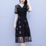 여성 브이넥 원피스 여름 50대 자기 재배 메쉬 스티치 : 수수SUSU