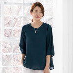 우일 여성 여름 인견 7부 블라우스 티셔츠 마담 중년 아줌마 엄마옷 상의 블루그린, 2XL : 모아바바