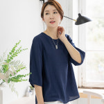 우일 여성 여름 인견 7부 블라우스 티셔츠 마담 중년 아줌마 엄마옷 상의 네이비, 2XL : 모아바바