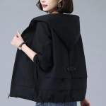 어머니옷 중년여성의류 아줌마옷 캐주얼 짧은 코트 여성 의류 봄 가을 긴 소매 느슨한 후드 재킷 중년 엄마 겉옷 G2488 : 행나집4