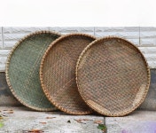 1+1 대형 대나무 수제 소쿠리 바구니 광주리 채반 곡식 고추 건조 고급대나무 : 빛온