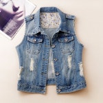 여자 청조끼 단추 빈티지 데님 연청 조끼 : 모모글로벌샵