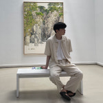 하우스876 아이보리슬랙스 여름 커플 세미 와이드 하객 룩 레이온 밴딩 바지 : 하우스876