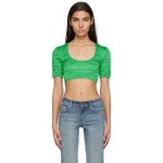 가니 그린 러치드 티셔츠 F7862 Bright Green 231144F110031 : 페칭