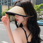 와이드 왕골썬캡 여자 썬캡 밀짚 바캉스 바닷가 나들이 모자 : 오사넷