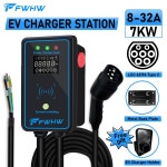 해피아워몰364 FWHW EV 충전 스테이션 가정용 충전기 1 상 EVSE 월박스 IEC62196 타입 2 전기 자동차 RFID 카 개 포함 32A 7KW... 