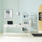 서재 대학생 공부방용 화이트 스틸 책상(150cm)+5단 선반 세트 / 미니멀 큰 : 자르파라