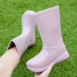 여성 여자 가벼운 레인부츠 여름 장화 레인슈즈 장마철 신발 비 미들 롱 봄 두꺼운 밑창 고무 방수 미끄럼 방지 라운드 발가락 높이 PVC 작업... 