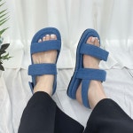 [h1724] 여성 스트랩 이선 샌들 데님 벨크로 찍찍이 여름샌들 : 새로이클라쓰