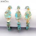 원석팔찌 비즈 천연석 탄생석 염주 팔찌 BOROSA-100% 천연 청록색 8mm 터키석 골드 도금 쥬얼리 G1720 3 개 : 10BR