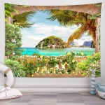 빈티지 바다 경치 태피스트리 지중해 정원 아름다운 벽걸이 방 장식 미적 침실 기숙사 인디 룸 : 셀러영삼