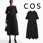 COS 코스 콘트라스트 판넬 미디 티셔츠 드레스 블랙 1139651001 : 티오티셀러