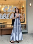 프릴 스타일 일자 원피스 은 봄 여름 를 입고 세로 줄 매 스트랩 입습니다 : 보스톤언니