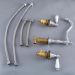 엔틱 세면대 백조 납작 수전 광택 듀얼 광범위한 욕실 핸들 분지 홀 크롬 황동 장착 데크 : 마켓 에스