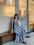프릴 스타일 일자 원피스 은 봄 여름 를 입고 세로 줄 매 스트랩 입습니다 : 보스톤언니