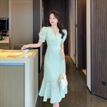 레이스 프릴 원피스 넥 매 끈 인어 꽃 : 보스톤언니