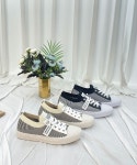 h9880 패브릭 여성 스니커즈 단화 여자 슬립온 신발 둥근코 스트라이프 운동화 1.5cm : 미싱데렐라:
