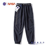 남성 9부 아메리칸 카고 바지 NASA 아이스 실크 팬츠 남성용 트렌디 브랜드 하이 스트리트 스웨트 코르셋 루즈한 롱 팬츠여름 속건성 서머... 