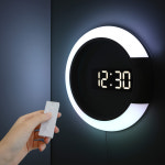 무아스 듀얼 미러클락 무드등 LED 벽시계 벽걸이 거실 무소음 디지털 전자 리모컨 인테리어 시계 : 무아스