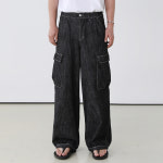 남자 허리밴딩 남성 카고바지 와이드 데님 청바지 2color : 나 름