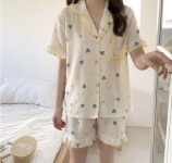 S0176 토리잠옷 옐로우 라인 프릴 파스텔 하트잠옷 3피스 홈웨어 파자마 지짐이 요루면 생일선물 : 토리잠옷