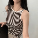 슈가파우더 그루브 스트라이프 단가라 끈나시 슬리브리스 - 3color : 슈가 파우더