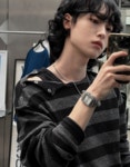 숄더 스냅 스트라이프 시스루 티 (2 color) : 투플랜