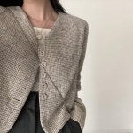 [친환경네] 봄 가을 짧은 복고풍 v넥 싱글 브레스트 올 매치 짧은 코트 여성용 : 친환경네