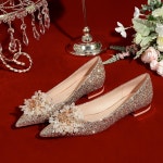 웨딩슈즈 오버사이즈 플랫 크리스탈 웨딩슈즈 메인 웨딩 드레스  두 마모 모조 다이아몬드 스팽글 신부 신발 피곤하지 발 토스트 : sp글로벌