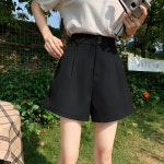 여자 정장 반바지 캐주얼 베이직 버뮤다 팬츠 와이드 바지 하프 하이웨스트 슬랙스 여름 4부 : Medrar