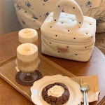 Hyhexyr 웨이브 포인트 메이크업 파우치 코튼 나일론 플랩 화장품 가방 여행용 대용량 브러시 보관 : 더블유컴퍼니N