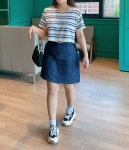 [26-34size/뒷밴딩]마 데님 빅사이즈 미니 스커트 : 빅셀럽