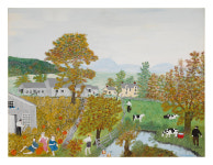 Grandma moses 그랜드마 모지스 OCTOBER 포근한 가을 풍경 액자(포함) : 갤러리 다듬