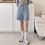 [26-38] 매직스판 썸머 청반바지 5부 4부 팬츠 빅사이즈 스판 히든밴딩 연청 : 루나진