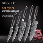 명품 식칼 XINZUO-67 레이어 VG10 다마스커스 강철 소재 주방 나이프 세트 1 개/5 개 산토쿠 유틸리티 껍질 벗기기 파카 우드 핸들 : 이티몬