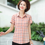 바스락 블라우스 펀칭 면접복 순면 체크 무늬 셔츠 반팔 여름 상의 짧은 : 잇템직구몰