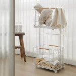 이동식 철제 빨래 바구니 가정용 2단 카트 선반 수납 바퀴달린 욕실 화장실 빨래방 YB-202 : 바이올쇼핑