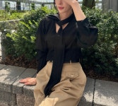 [무배] 타이블라우스 브이넥 가을 긴팔 리본 블라우스 : 디올레