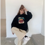 여자 기모맨투맨 오버핏 따뜻한 맨투맨 : 와이비케이