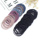 수스다 [100P+파우치백세트] 베이직 무매듭 머리끈 고탄력 대용량 기본 컬러 헤어끈 : 수스다